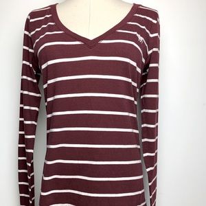 Wine Red/White Striped Long Sleeve Abercrombie - 3/$10